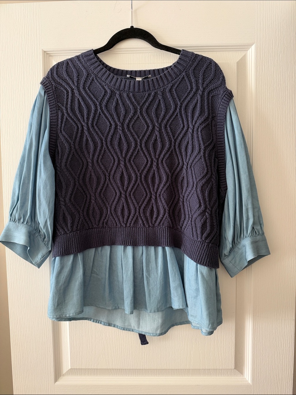 Source Unknown Navy Knit Vest with Light Blue Blouse